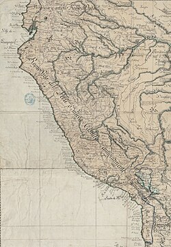 The Viceroyalty of Peru on the South America map made by Agustín Ibáñez y Bojons in 1800.