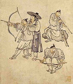 Shooting an arrow, from Danwon pungsokdo cheop