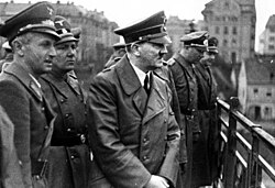 Adolf Hitler on the Old Bridge (Stari most) in Maribor, Yugoslavia in 1941, now Slovenia