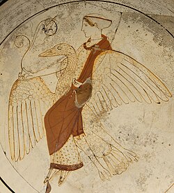Aphrodite riding a swan: Attic white-ground red-figured kylix, c. 460, found at Kameiros (Rhodes)