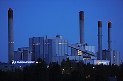 A large gas and coal power plant in Martinlaakso, Vantaa, Finland