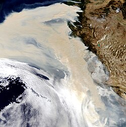 Wildfire smoke in the atmosphere off the U.S. West Coast in 2020