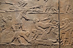 Relief of Ashurbanipal depicting Elamite chiefs having their tongues removed and being flayed alive