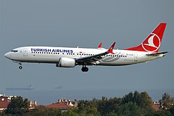 A Boeing 737 MAX 8 of Turkish Airlines on final approach for Istanbul Atatürk Airport (2018)