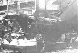 Fiat trolleybus burnt during the Rosariazo.