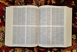 A view of the Compact Edition of the Oxford English Dictionary, showing the four pages per page format