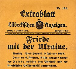 Special edition of the Lübeckischen Anzeigen, with the headline as: "Peace with Ukraine"