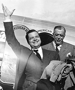 Welles, accompanied by RKO vice-president Phil Reisman, arrives in Rio de Janeiro as a goodwill ambassador to Latin America (February 1942)