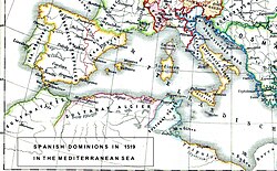 "Plazas fuertes" and possessions of Spain in 1519 in North Africa
