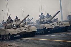 Kuwaiti M-84AB tanks parading on 25 and 26 February 2011 with members of the 34 nations coalition force partners; celebrations that marked the 50th anniversary of the Independence, the 20th anniversary of Liberation and the 5th anniversary of the ascendance of His Highness Sheikh Sabah Al-Ahmad Al-Jaber Al-Sabah to the leadership of the State of Kuwait.