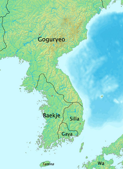 The Korean peninsula, labeled with the locations of 12th-century kingdoms