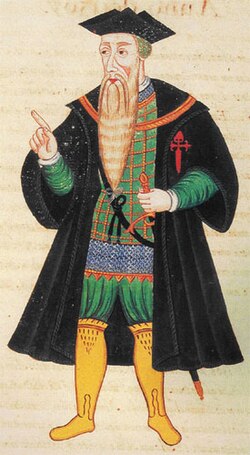 Portrait of Afonso de Albuquerque, governor of Portuguese Indies (1509–1515), from Pedro Barretto de Resende's Livro de Estado da India Oriental
