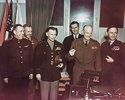 Eisenhower with Allied commanders following the signing of the German Instrument of Surrender at Reims