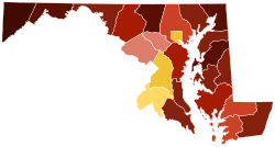 Map of counties in Maryland by racial plurality, according to 2020 U.S. census findings Non-Hispanic White 40–50% 50–60% 60–70% 70–80% 80–90% 90%+ Black or African American 50–60% 60–70%