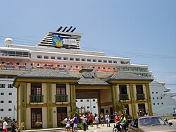 Itajaí pier with moored cruise ship