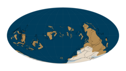Paleogeographic map of the Earth in the late Ordovician, 450 million years ago[citation needed]