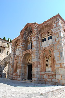 External view of the 11th-century monastery of Hosios Loukas in Greece. It is representative of the Byzantine art during the rule of the Macedonian dynasty (Macedonian art)