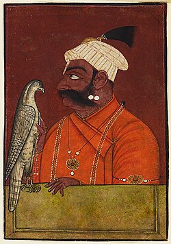 Indian king, Maharaja Suraj Mal of Bharatpur with a hawk