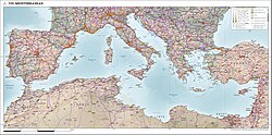 Map of the Mediterranean Sea from open Natural Earth data, 2020