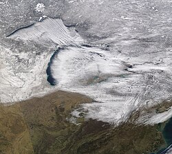 A cold northwesterly to westerly wind over all the Great Lakes created the lake-effect snowfall of January 10, 2022.