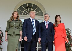 Mauricio Macri, US president Donald Trump and their respective first ladies, at the White House in the United States