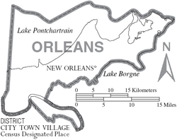 Map of Orleans Parish, with municipal labels