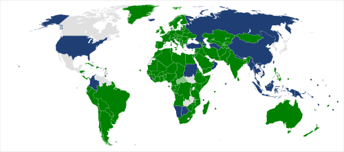 Map showing the states parties of the CMS: States Parties Signed, but not ratified Participating non-parties