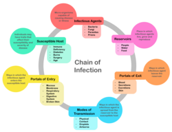Chain of infection; the chain of events that lead to infection