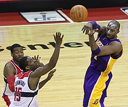 Bryant wearing a mask in 2012 after suffering a broken nose