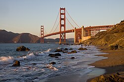 Bridges, such as Golden Gate Bridge, allow roads and railways to cross bodies of water.