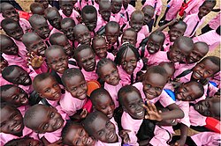 Rural school children participating in the USAID-funded Southern Sudan Interactive Radio Instruction project, July 2010