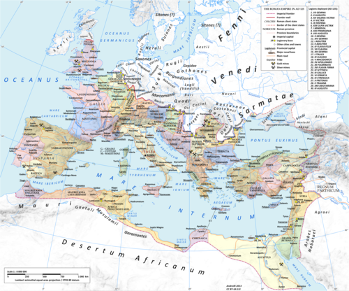 The Roman Empire under Hadrian (125) showing the provinces as then organised.