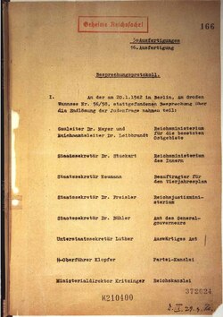 Besprechungsprotokoll Wannseekonferenz – Minutes of the Wannsee Conference – Berlin, 20 January 1942. Click to view PDF.