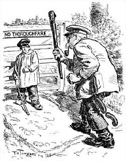 British satirical magazine Punch depicted Belgium as a scrappy youth blocking the passage of elderly, bullying Germany, August 1914
