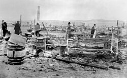 The ruins of the Ludlow Colony in the aftermath of the 1914 massacre.