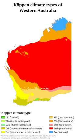 Köppen climate types in Western Australia