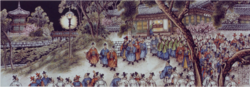 Korea's first electric light being turned on at Gyeongbokgung in 1887