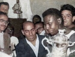Egypt's captain Hanafy Bastan (right) with the Africa Cup of Nations trophy in 1957
