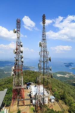 Telecommunication towers atop Mount Silam facing Darvel Bay of Lahad Datu