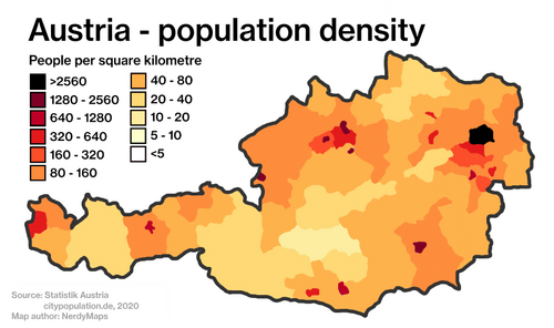 Population density in Austria by district