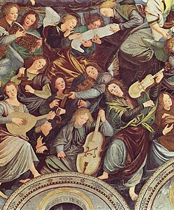 The cupola of Madonna dei Miracoli in Saronno, Italy, with angels playing violin, viola, and cello, dates from 1535 and is one of the earliest depictions of the violin family.