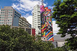 Mural honoring Niemeyer in São Paulo, Brazil.