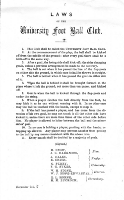 The "Laws of the University Foot Ball Club" (1856)