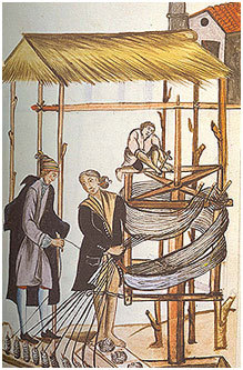 18th century watercolor depicting a workshop in the Viceroyalty.