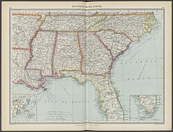 Southern United States in 1908 from The Harmsworth atlas and Gazetter