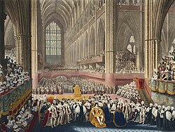 The moment of George's crowning at Westminster Abbey