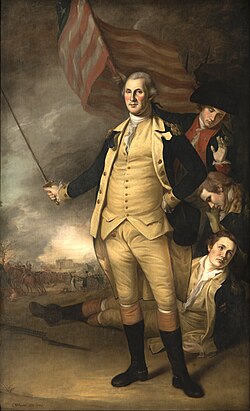 A 1784 portrait of Washington by Charles Willson Peale depicting him at the Battle of Princeton