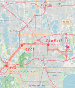 The Brightline "Sunshine Corridor" Orlando alignment as of 2022