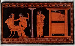 Sex between male youths spied on by man and woman. The Dinos Painter, fifth century BCE.