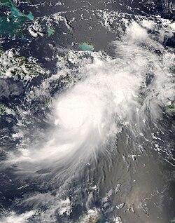 Hurricane Gustav making landfall in Haiti on August 26
